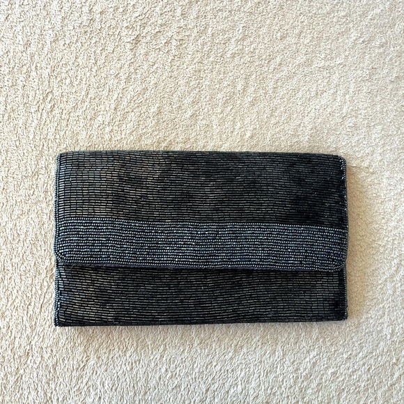 Vintage 1980s Du-Val Black Beaded Envelope Clutch - Picture 3 of 15